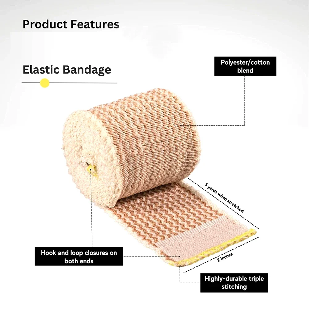 2 Pack Elastic Bandage Wrap, Compression Wrap Bandage for Legs, Ankle, Knee, Tummy, Body, Lymphedema Wraps for Legs, Latex-Free
