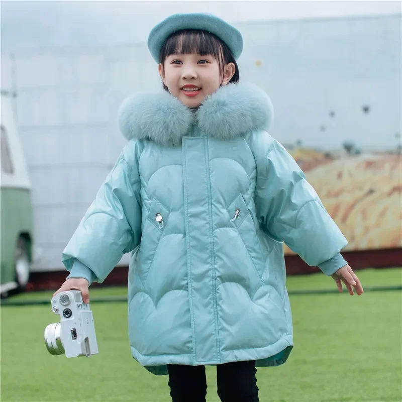 Children Winter Down Jacket for Girl Waterproof Hooded Shiny Warm Kids Outerwear Duck Coat 1-6 Year Baby Parka Outfit