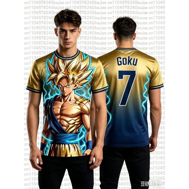 2026 Kid Summer Dragon Ball Retro Fitness T-shirt Men's Oversized 3D Printed Short-sleeved Family Unisex Children's Sports Shirt