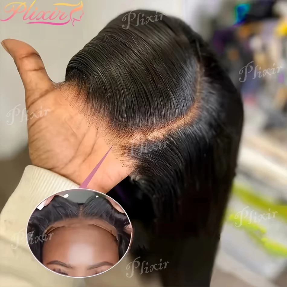 Perruque sans colle, cheveux humains lisses, prête à porter, pré-épilée, pré-coupée, avec closure brésilienne 4x4 5x5 pour femmes