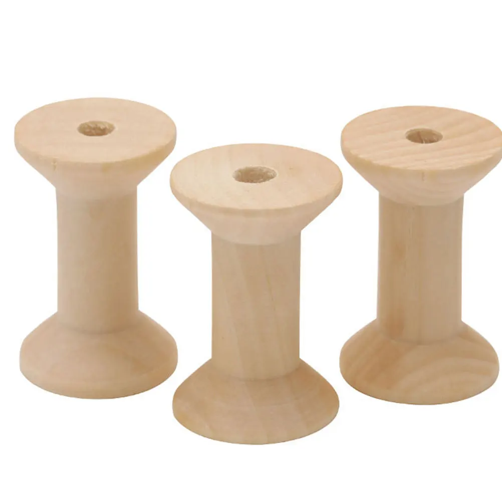 

20Pcs Vintage Unfinished Wooden Spools Light Yellow 47x30mm Smooth Surface DIY Craft Thread String Rolling Bobbin Weaving Tool