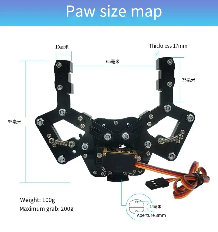 PWM-Servo Drive de Metal completo, garra de aleación de aluminio, pinza grande, garra mecánica de 85cm para Robot manipulador DIY, Kit de bricolaje