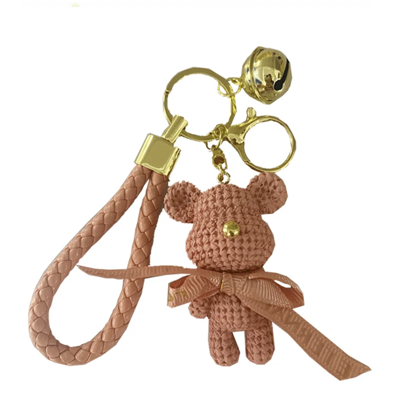 Wool bear key chain three-dimensional doll backpack pendant female cartoon bear car key chain pendant gift