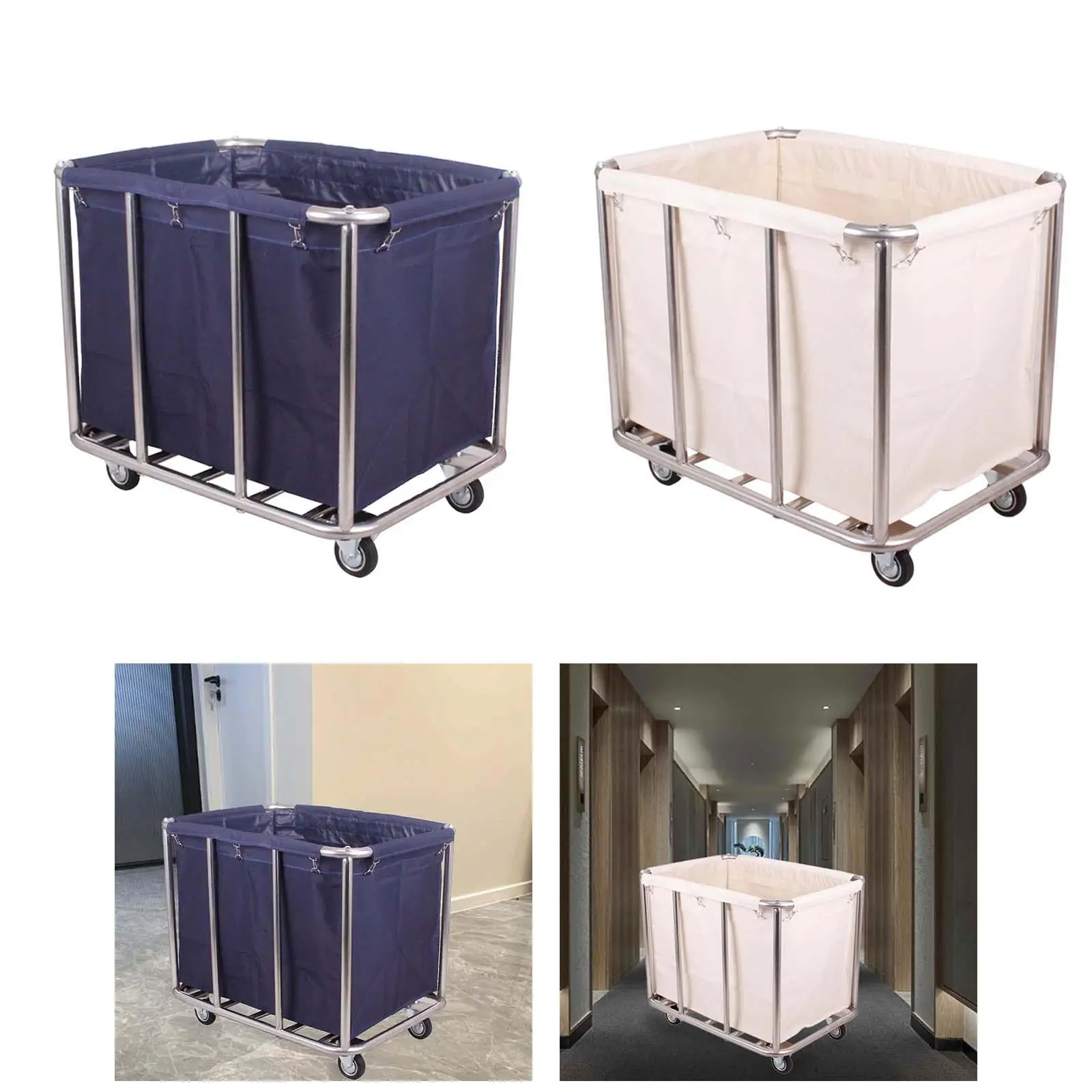 Rolling Cart Laundry Basket Storage Hamper 90x65x80cm Rectangular Stainless Steel Frame for Family or Commercial Multipurpose
