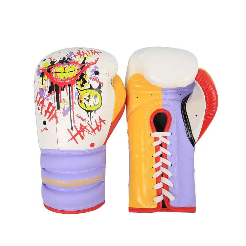 Lace‑Up Boxing Gloves Joker Graffiti PU Leather Punching Glove Shock‑Absorbent Training Sparring Gloves for Muay Thai Kickboxing