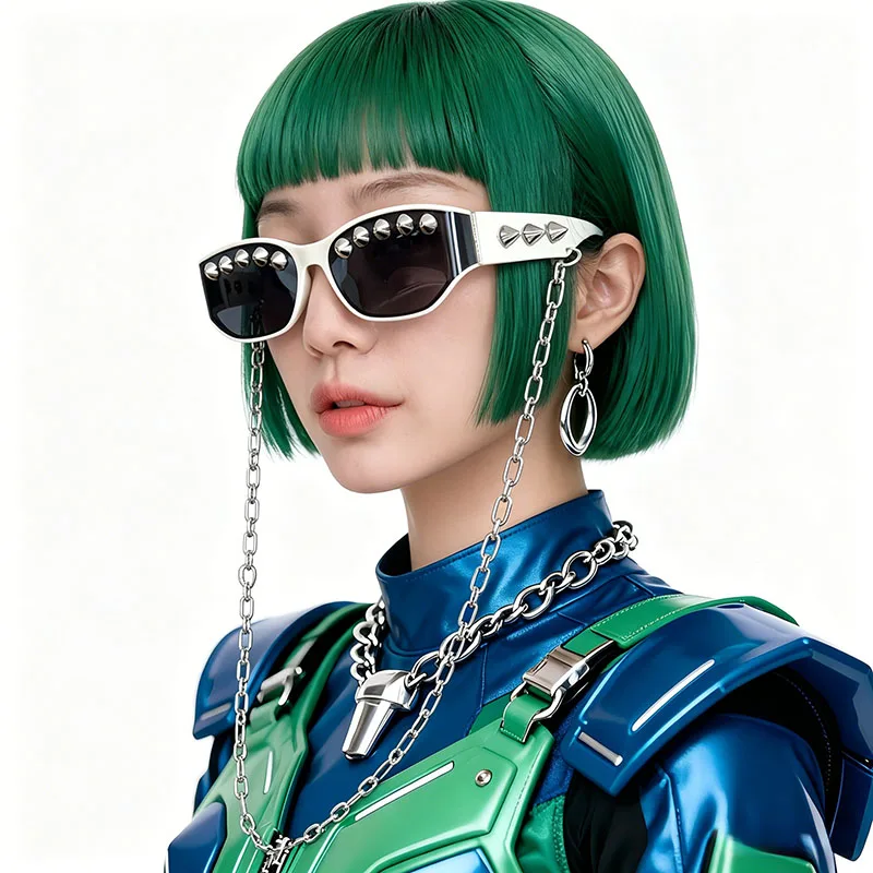 

New Fashion Rivet Star Feather Chain Sunglasses Sweet Cool Dark Style Punk Outdoor Party Trendy Pair Men Women Cosplay Glasses