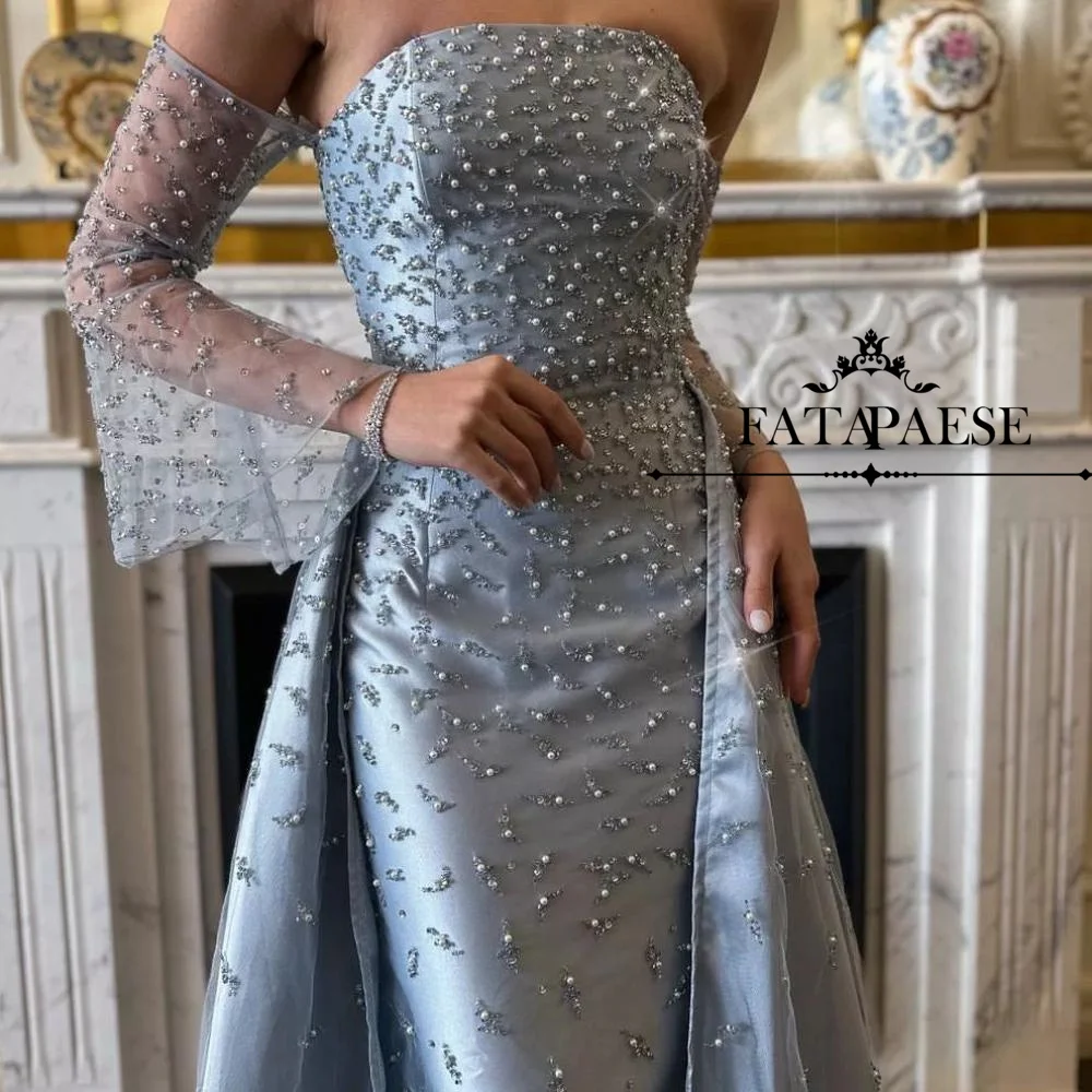 

FATAPAESE Customized Strapless Straight Luxury Evening Dresses Pearl Court Elegant 2025 Women Prom Dress Special Occasion Gowns