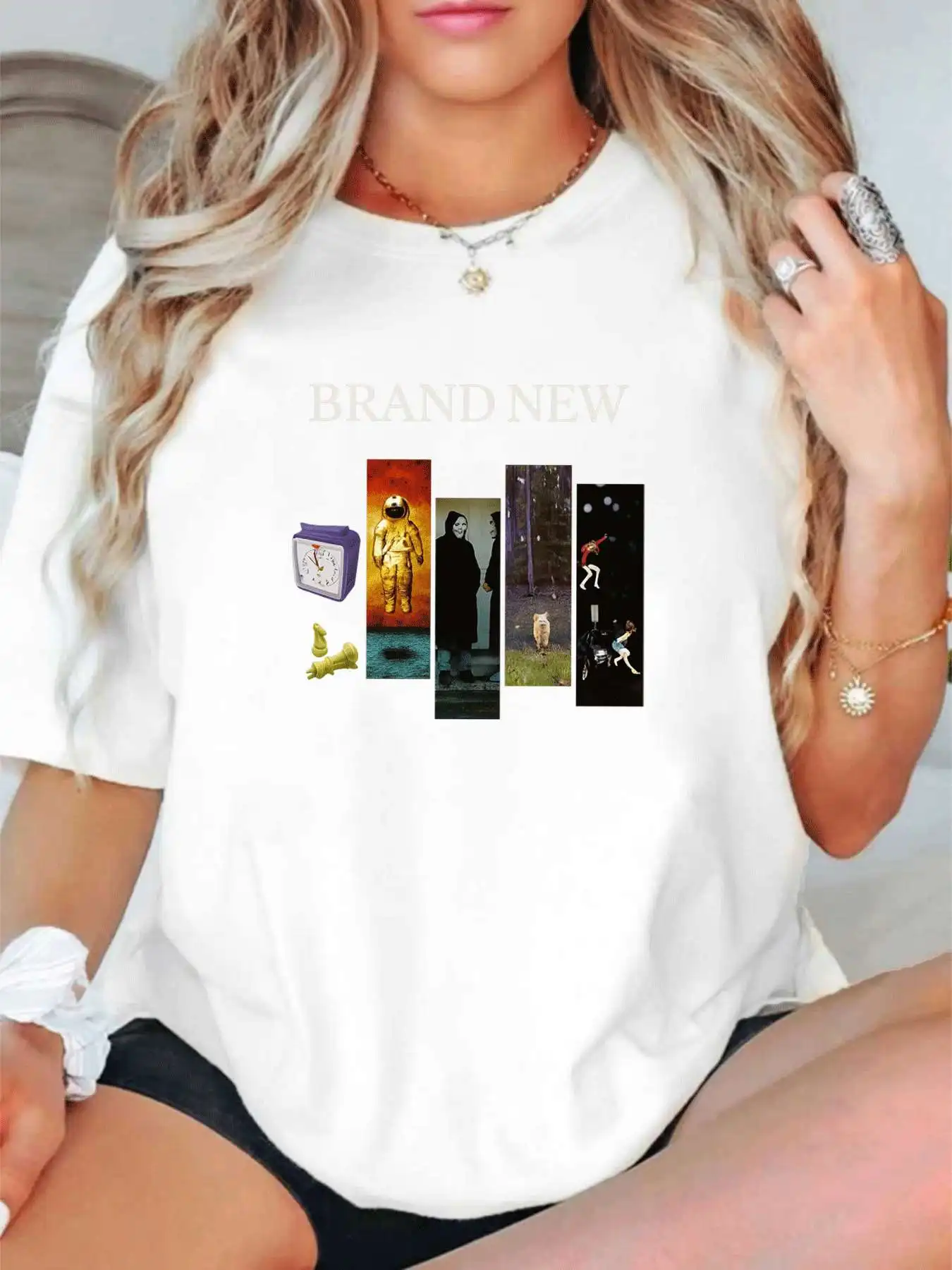 

【1141794】Женская футболка больших размеров с круглым вырезом, короткими рукавами-полурукавами на резинке и модным принтом