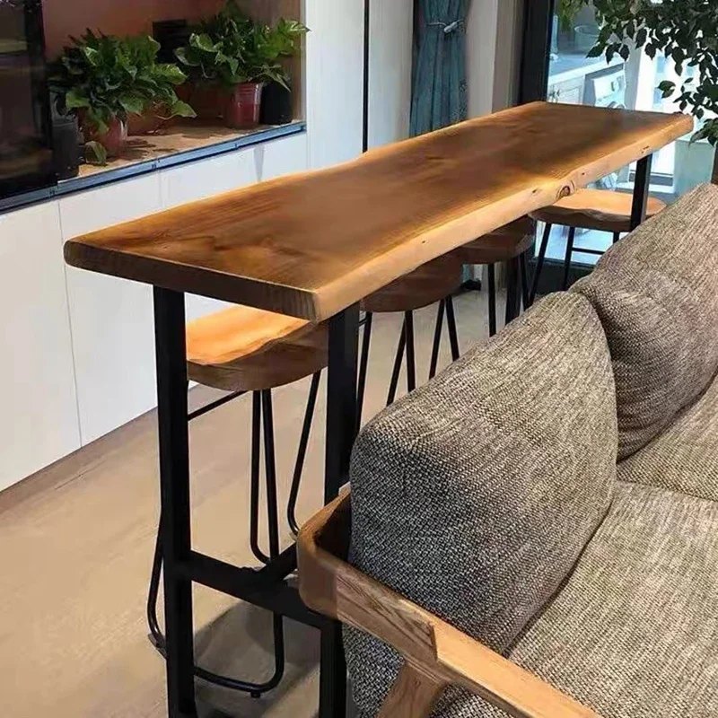 Mesa de bar de varanda de madeira maciça estreita contra a parede longa mesa de bar de café groggery salão de beleza móveis comerciais sênior mesa fybt