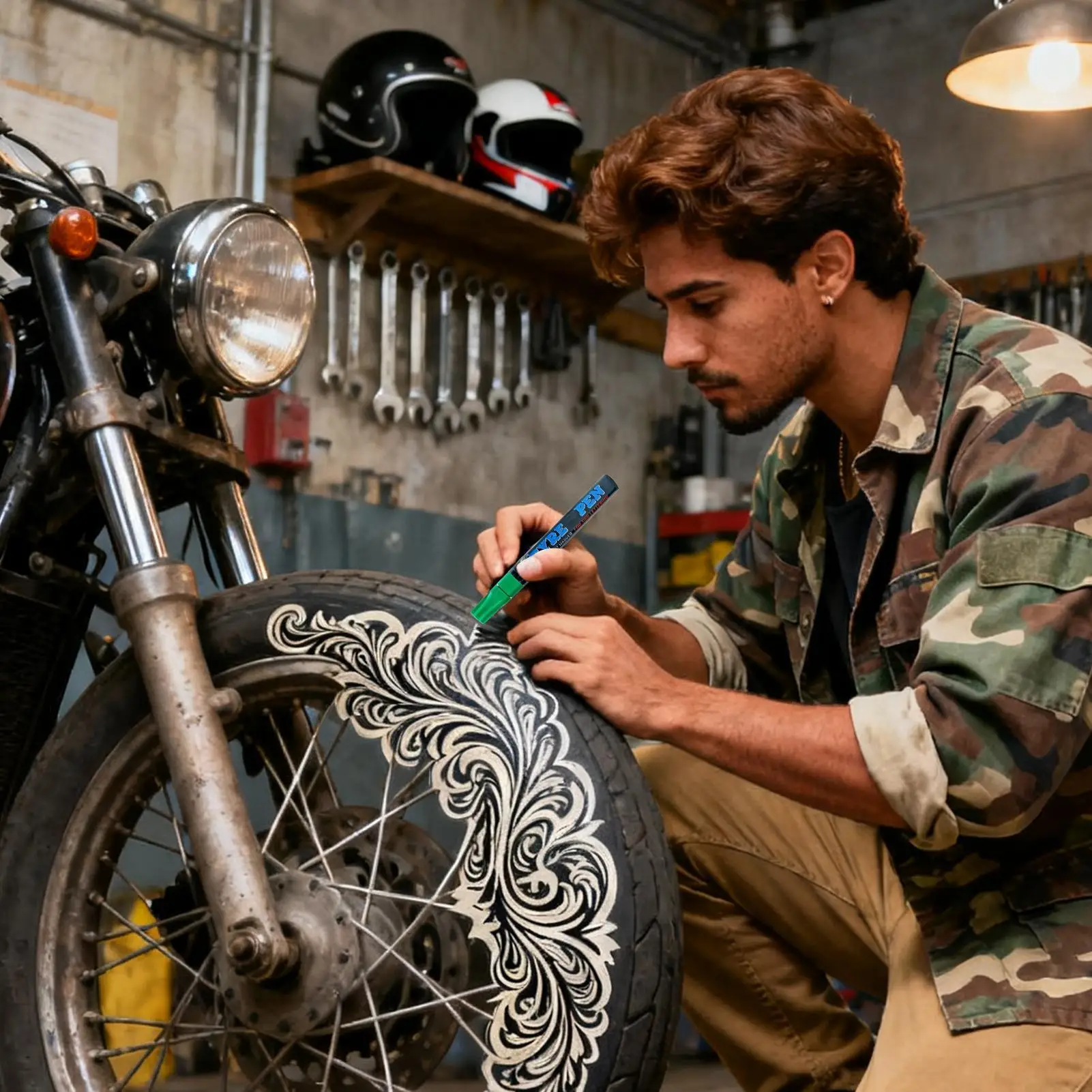 قلم طلاء الإطارات سريع الجفاف دائم قابل للمسح غير يتلاشى الإطارات ماركر عجلات السيارة حروف قلم جاف للرسم للدراجات النارية