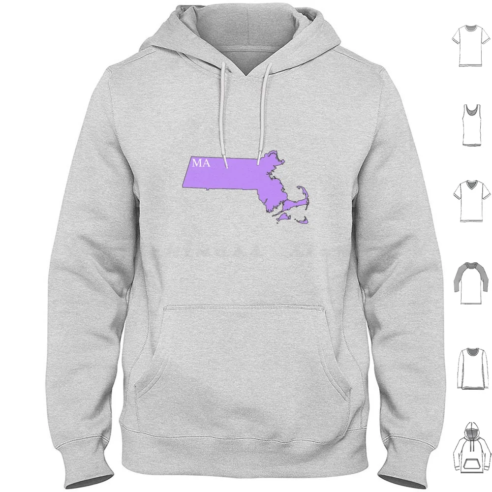 Purple Massachusetts Hoodie cotton Long Sleeve Purple White Ma Massachusetts Capital Lavander State Usa Islands New