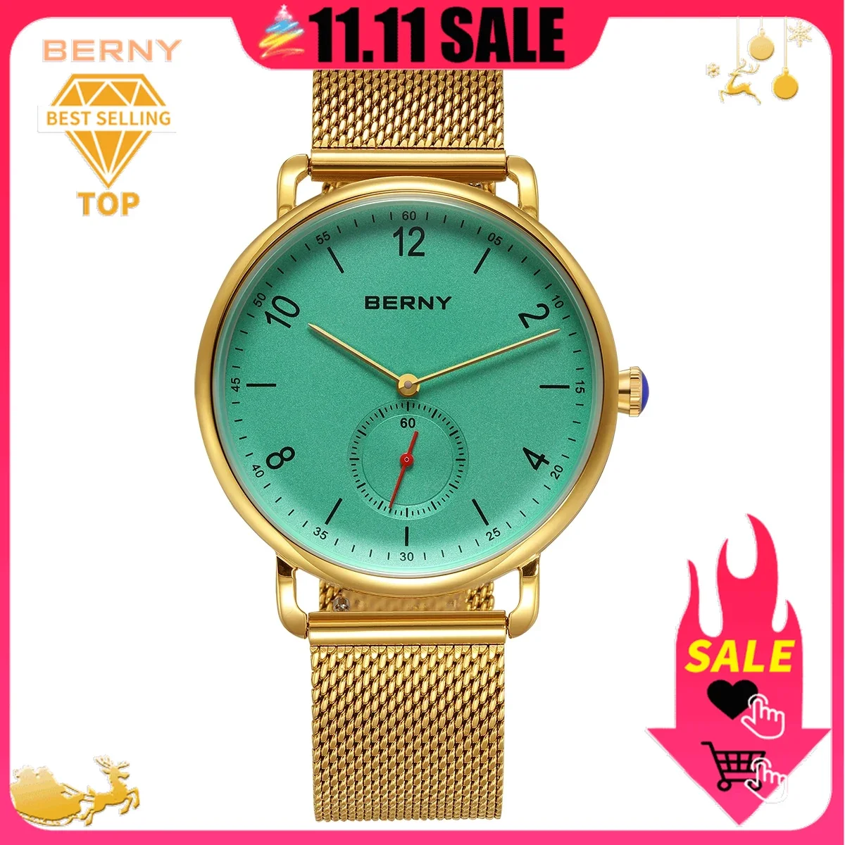 BERNY Golden Men Watch Quartz Wristwatch for Men Simple Casual Men's Fashion Watch Comfortable and Casual Couple Wristwatch