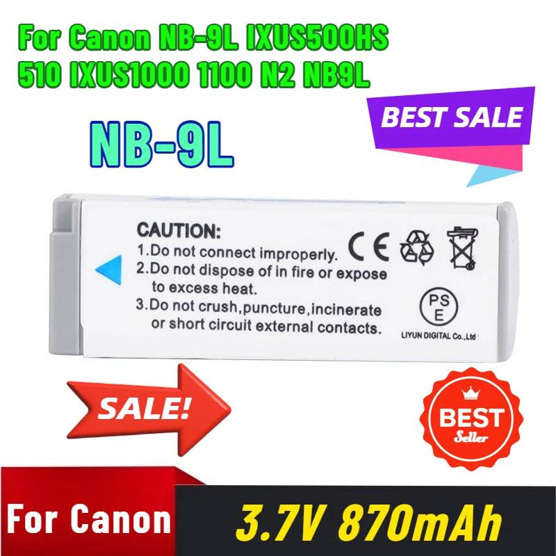 

3.7V 870mAh for Canon NB-9L IXUS500HS 510 IXUS1000 1100 N2 NB9L Camera Battery