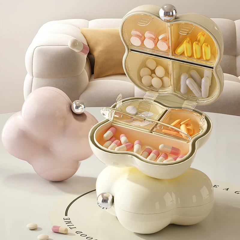 Cloud-Shaped Marshmallow  8 Grids Portable Pill Box—Travel and Business Trip Storage Box for Vitamins, Fish Oil, and Pills