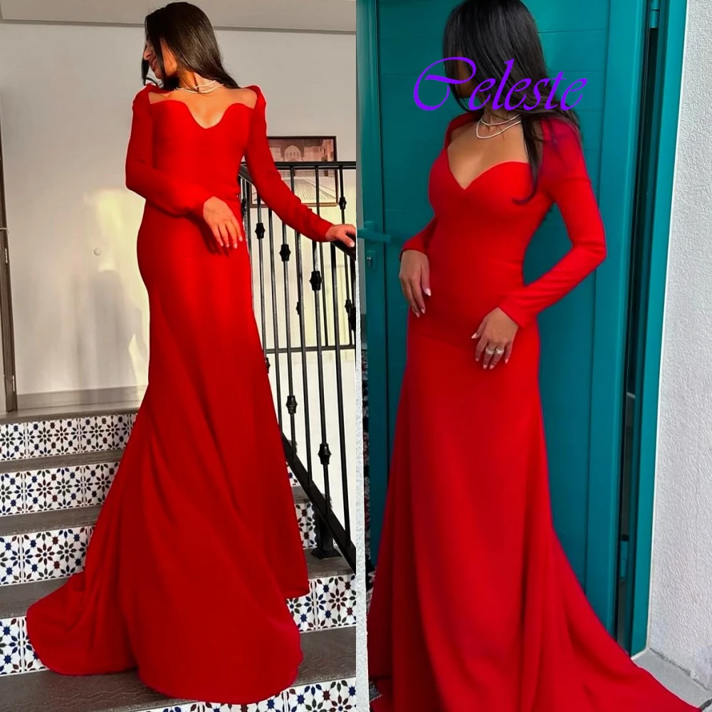 Customized Sexy Cap Sleeve Long Sleeves Evening Dress Exquisite Jersey Prom Dresses Delicate Mermaid Party Gowns For Woman