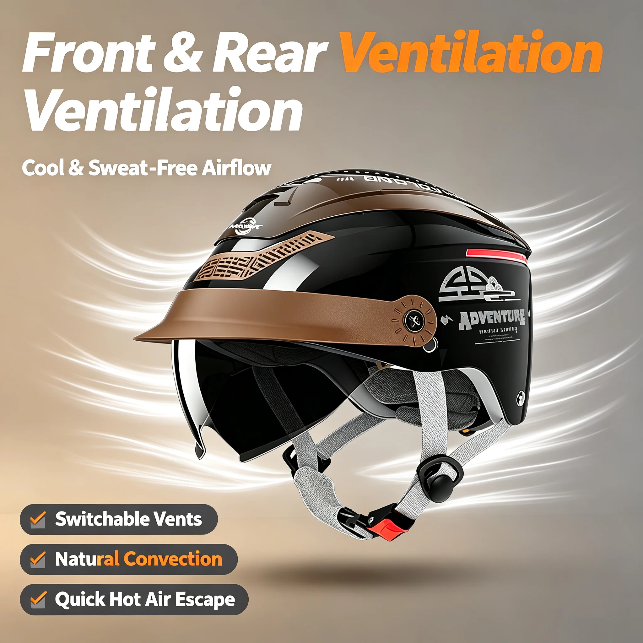 MOWK Motorcycle Half Helmet Summer Large Sunroof Breathable Front Rear Vents Men Women Motorbike MTB Riding Open Face Helmets