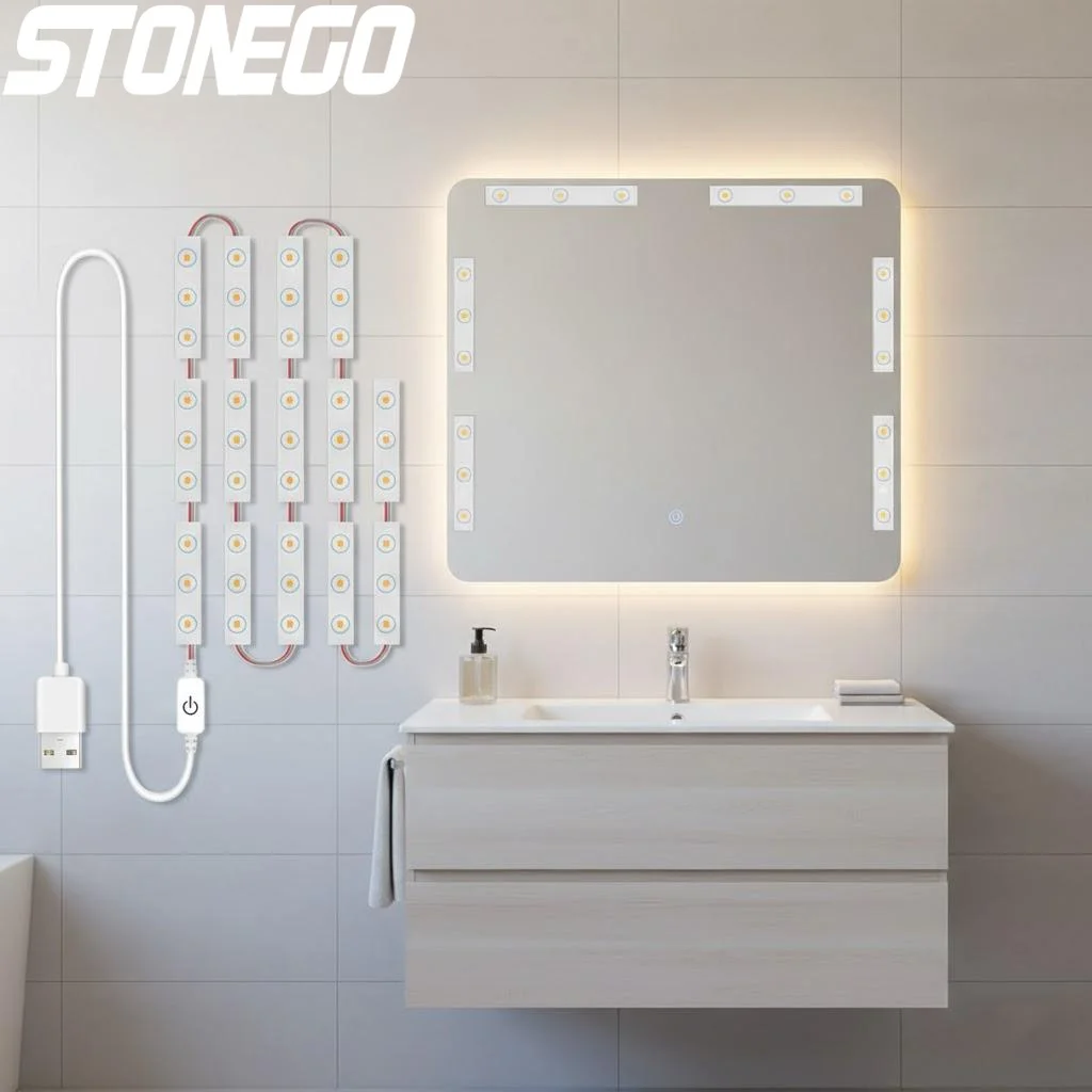 Dimmable LED Vanity Mirror with Lights USB Rechargeable Makeup Mirror for Bedroom Bathroom Cosmetic Lighting Desk Mirror