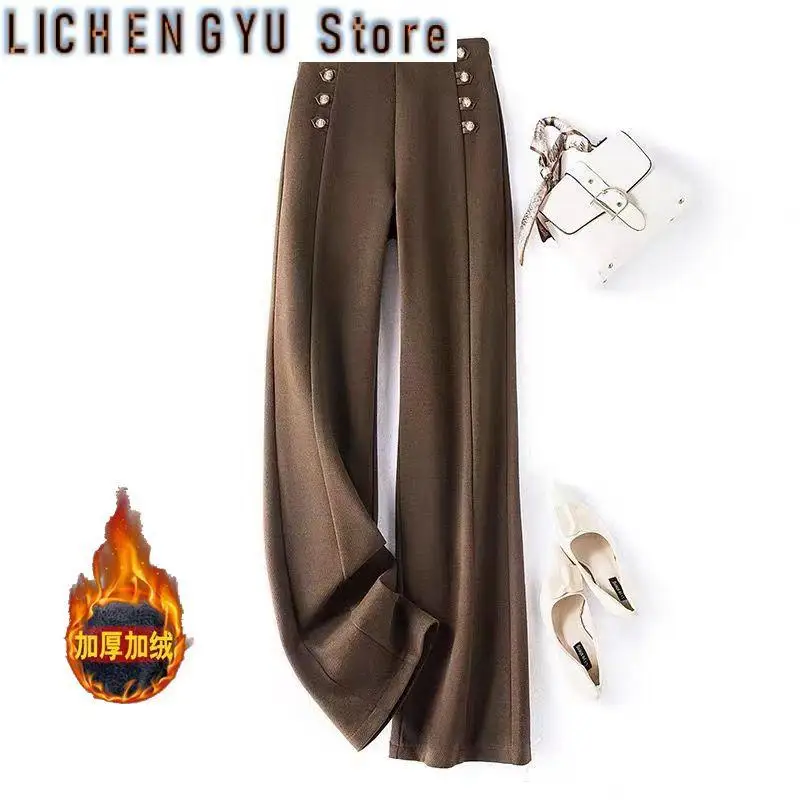 

New Loribindwood Wide Leg Trousers Women Winter High Waist Hanging Loose Straight Tube Suit Trousers Wool Casual Thick Trousers