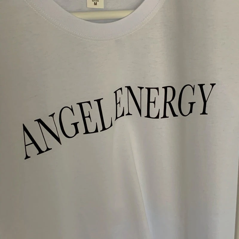 

Angelenergy Letters Printed Women T Shirts 2000s Y2k Grunge Clothes Goth Clothes Short Sleeve Unisex Tshirts Streetwear Outfits