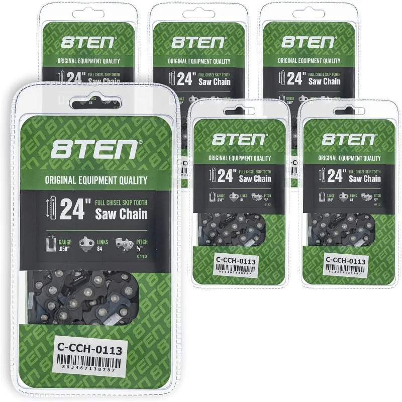 

8TEN Full Chisel Skip Tooth Chainsaw Chain 24 Inch .058 3/8 84DL For Husqvarna 455 Rancher 372XP Jonsered 2065 (6 Pack)