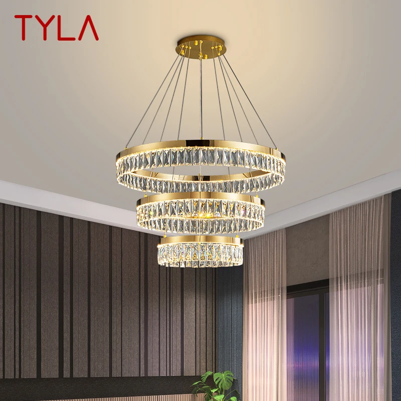 TYLA Modern Crystal Pendant Lamp LED Creative Luxury Round Rings Chandelier Light Home Decor For Living Dining Room