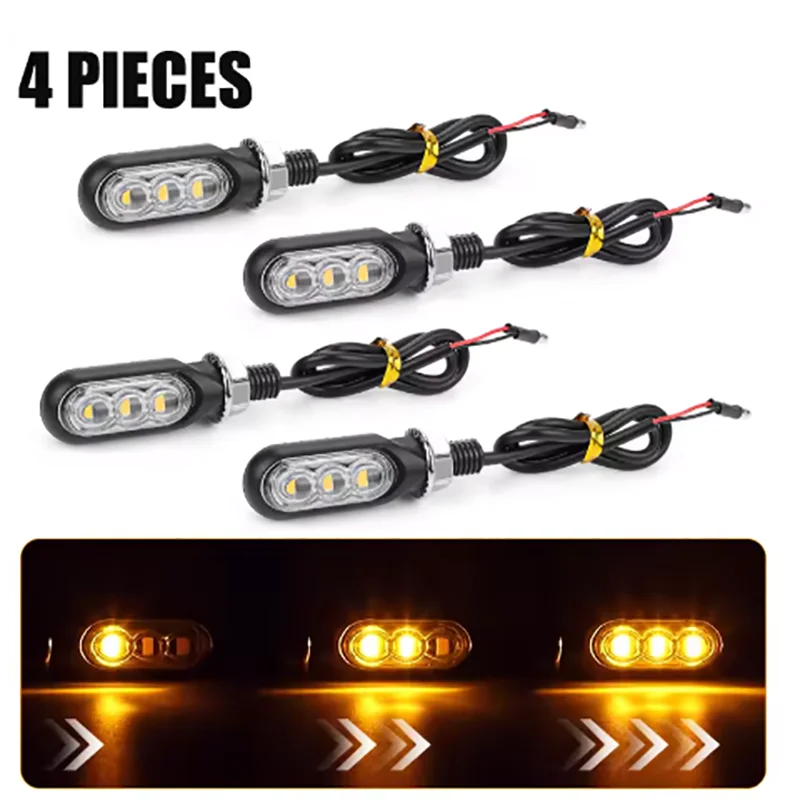 NLpearl 2/4 Stuks Motorfiets 3LED Richtingaanwijzers Directionele Indicatoren Amber Knipperlicht Blinker Richtingaanwijzer Lamp motorfiets 12V
