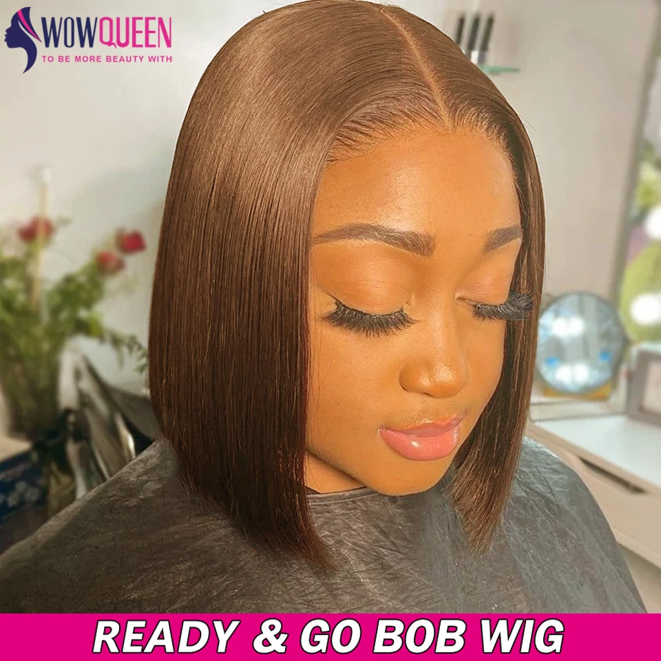 #4 Chocolate Brown Wig Bob Glueless Wig Human Hair Ready To Wear 180 Density Straight Wig Invisible 4x4 Closure Wigs For Women