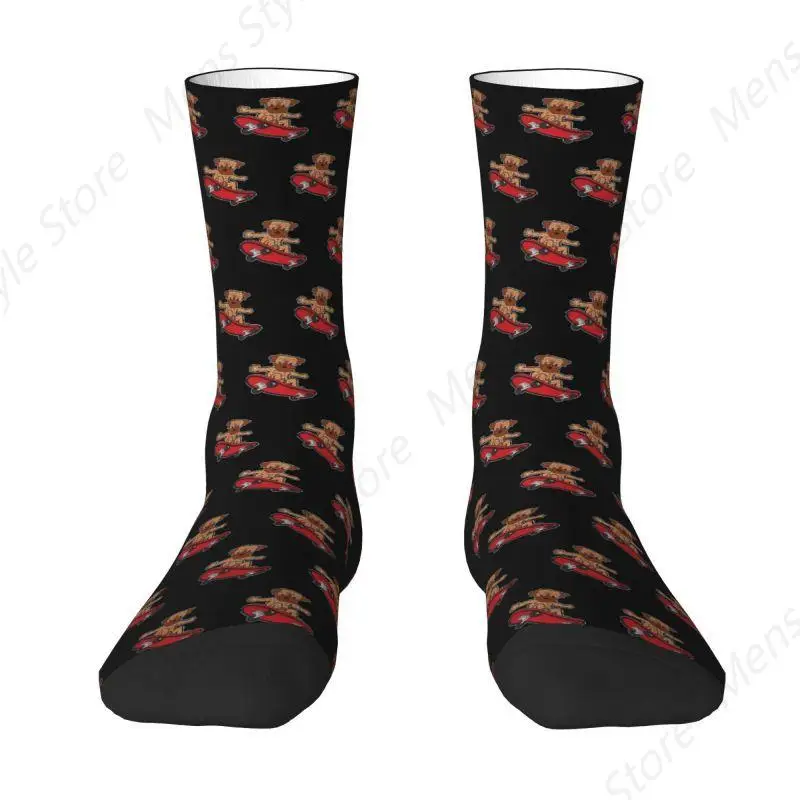 Fashion Men's Border Terrier Dog Play Skateboard Dress Socks Unisex Breathbale Warm 3D Printing Pet Puppy Crew Socks