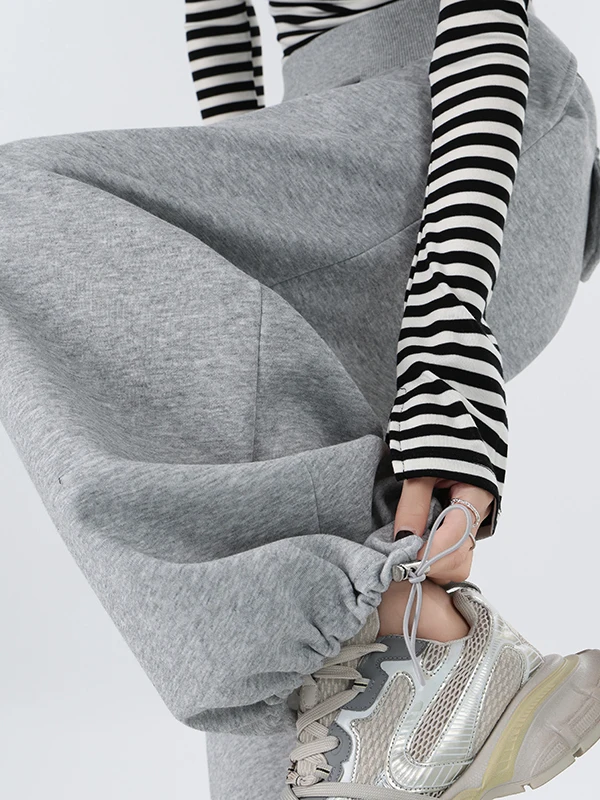 하이웨이스트 와이드 레그 스포츠 팬츠 여성용 봄 가을 루즈핏 캐주얼 스웨트팬츠 바지 한국 스타일 스트레이트 컷