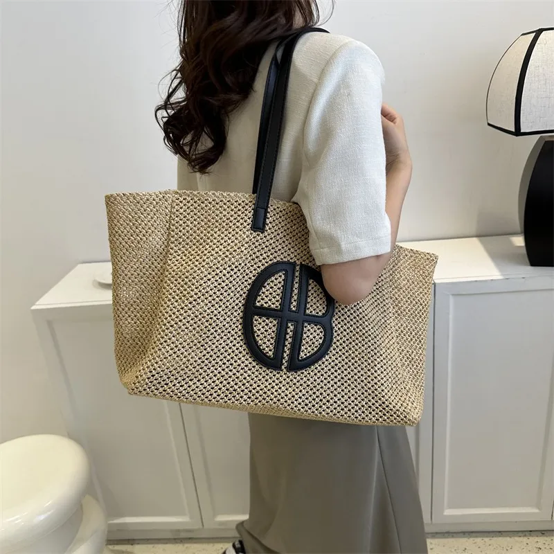 Small fresh woven bag contrasting color straw weaving fashion trend women's bag shoulder bag handbag