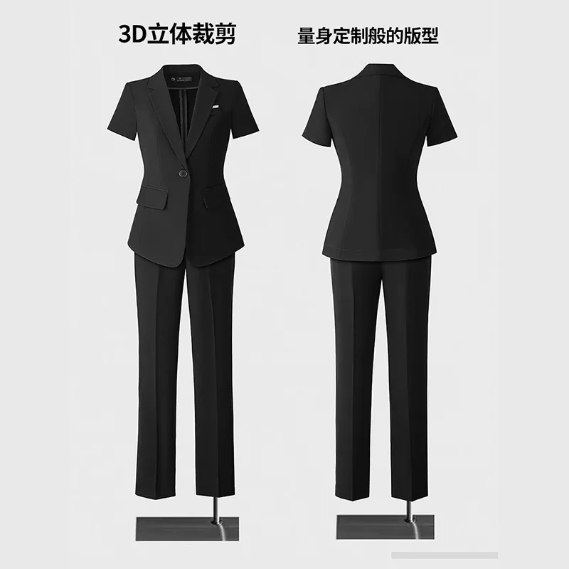 Women's professional suit set for summer, thin short-sleeved formal workwear for jewelry store and hotel sales managers