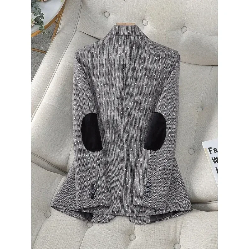 Moda autunno inverno donna Blazer grigio caffè femminile manica lunga monopetto donna giacca Casual cappotto