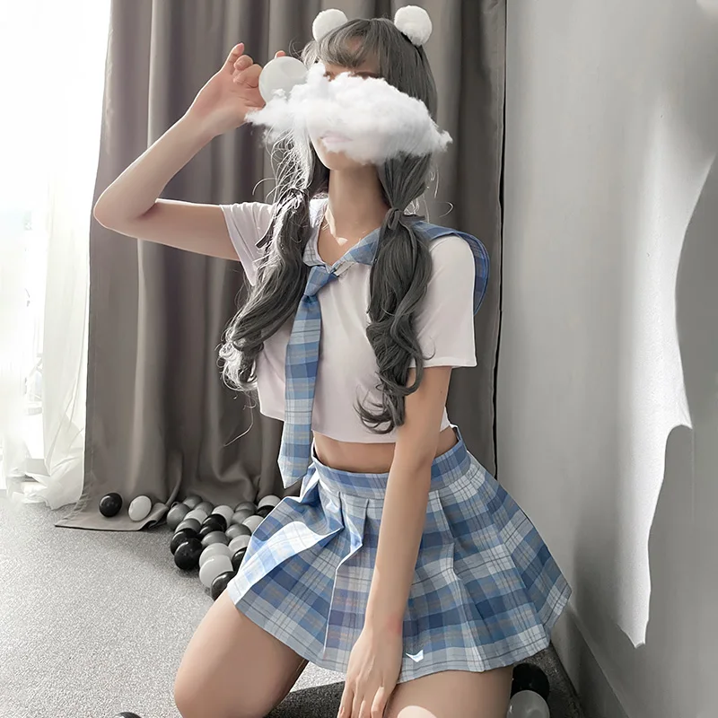 Japanese School Girl Cosplay Student Uniform Women Sexy Lingerie Costume Sweet Plaid Skirt Cheerleading Sex Clothing Role Play