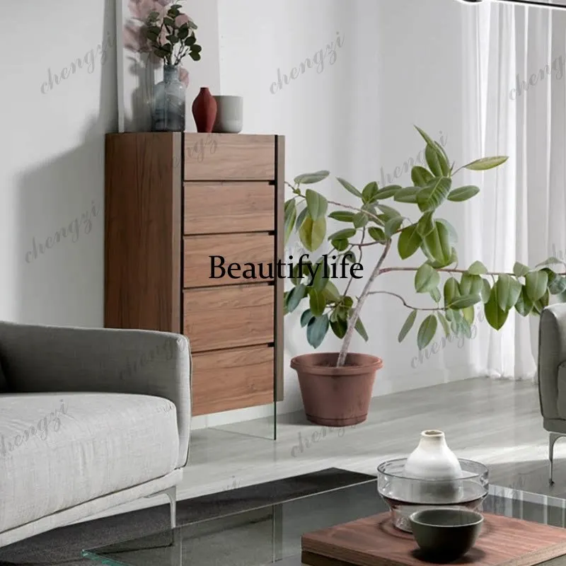 Italian-style minimalist solid wood five-drawer cabinet, living room storage cabinet, large-capacity decorative cabinet