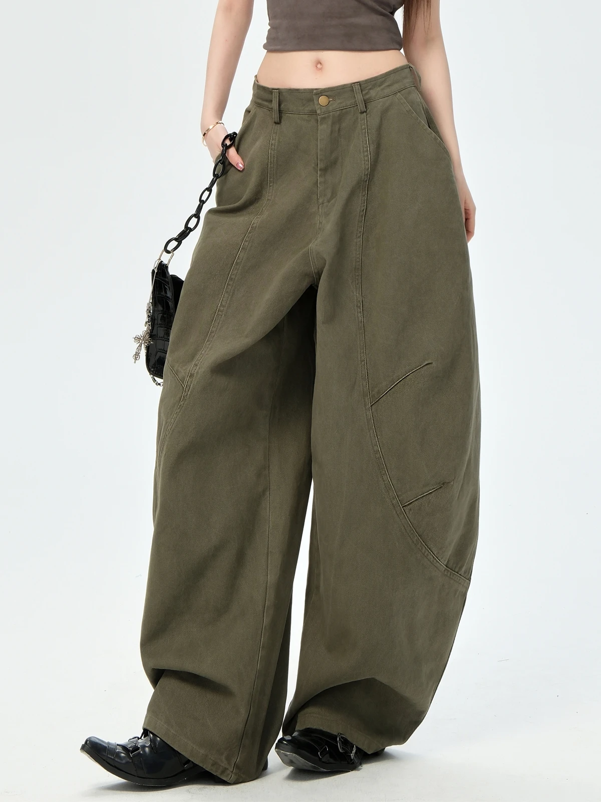 

ZHISILAO New Green Jeans Women Vintage Casual High Waist Wide Leg Straight Denim Pants Spring Summer 2025