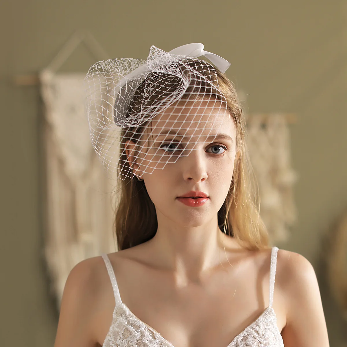 

New Satin Bow Bridal Veil-Large Mesh Headdress For Evening Party/Wedding