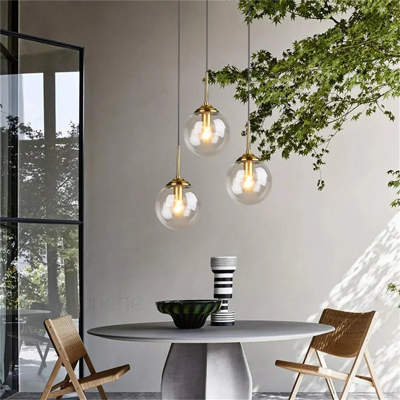 Modern Gold Pendant Lamps 15cm Glass Ball Hanging Lights Loft Fixtures for Bedroom Living Room Ktichen Home Decor Led Lights