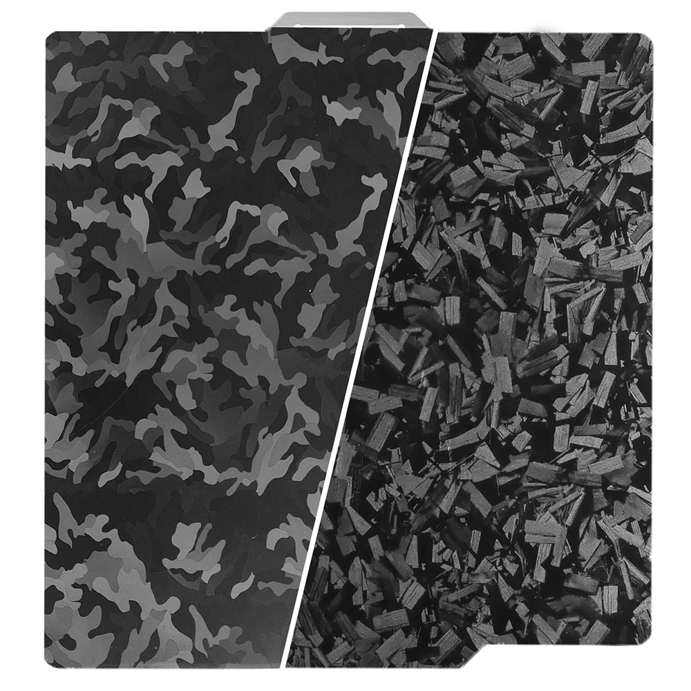 For Bambu Lab X1/X1C/X1E/P1P/P1S/A1,Camouflage+Black Forged Carbon Smooth Flexible Build Plate Effect Sheet for Bambulabs