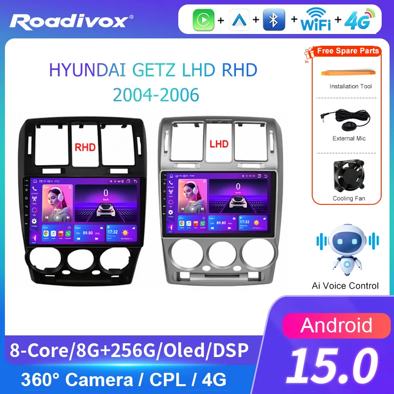 AI VOICE roadivox Android car radio for HYUNDAI GETZ LHD RHD 2004-2006 stereo Navigation video Multimedia Player tape recorder