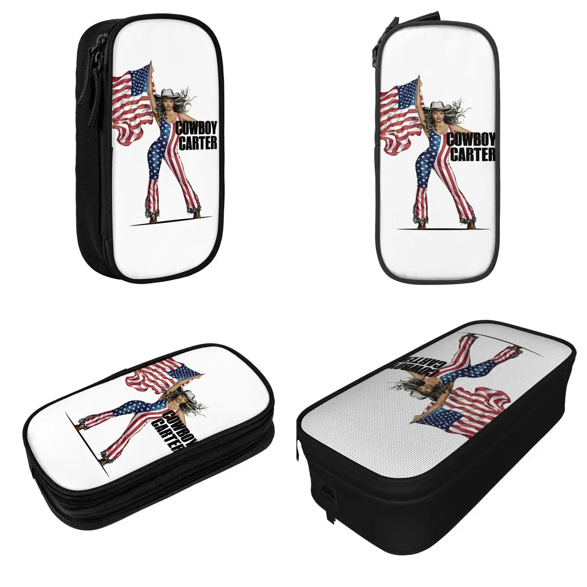 Large Pen Box Cowboy Carter Beyonce Fanart Office Accessories Double Layer Pencilcase Women Make Up Bag Perfect Gifts