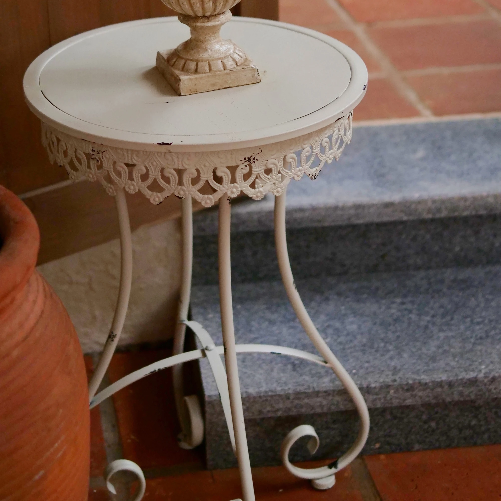 Vintage White Round Metal Living Room Decor Coffee Table and Side Table