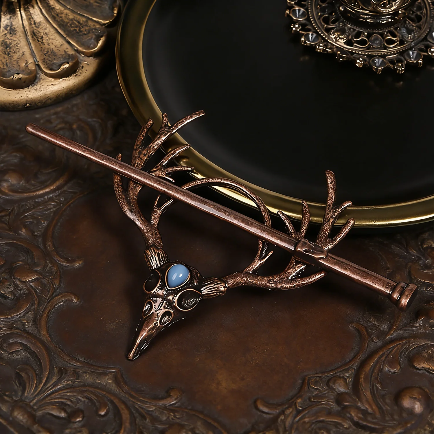 Personalized Nordic Gothic Crow Skeleton Antlers Hairpin Hair Stick Retro Viking Norwegian Style Halloween Hair Ornament