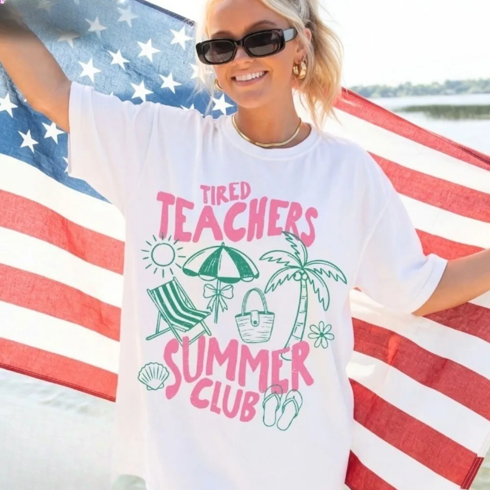 Teacher Summer Shirt Summer Break Tshirt Summer Club Clothes Beach Vacation Tops Leisure Fashion Beach Holiday Clothes