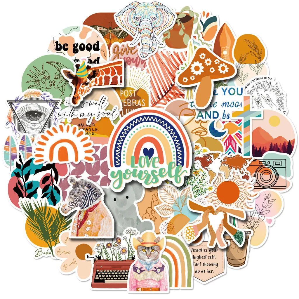 50/100/200 قطعة بوهو الفن البوهيمي مقاوم للماء ملصقات الكتابة على الجدران لحساب اليد مقلمة الشارات BulingBulingStickers Store