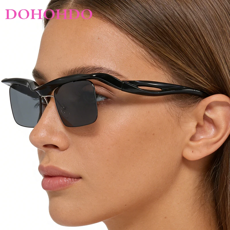 

Punk Y2K Semi-Rimless Square Women's Sunglasses Brand Design Luxury Trending Sports Travel Shades Eyeglasses UV400 Lentes Mujer