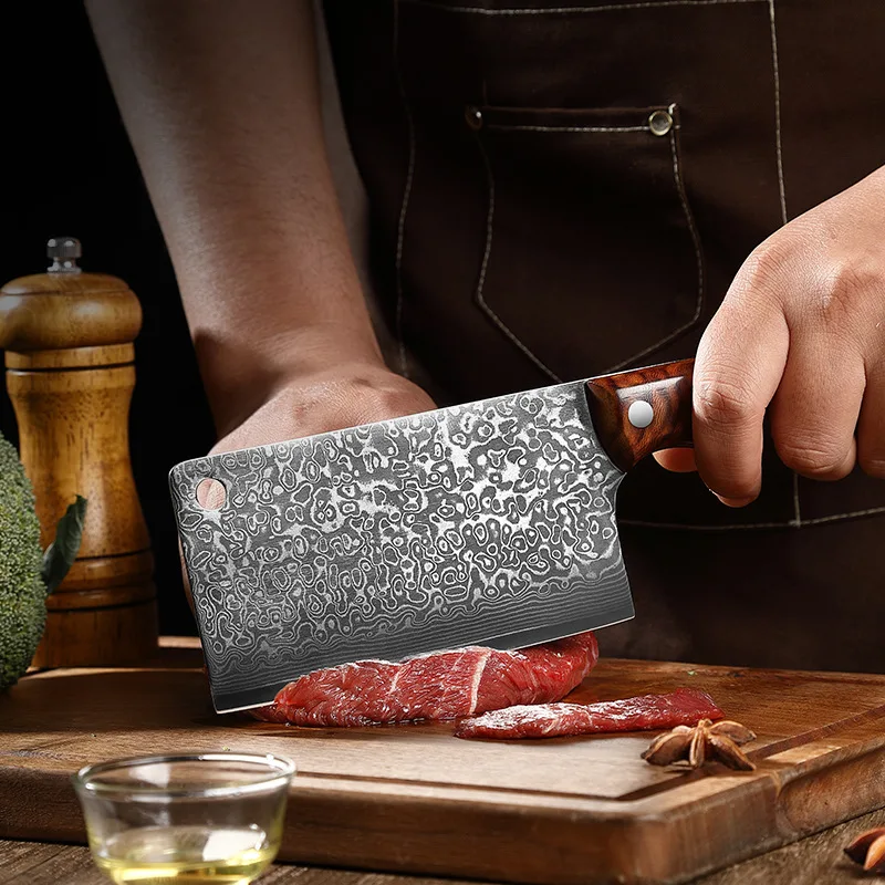 Handmade clam blade 67 layer Damascus steel knife chef specific kitchen knife household meat cutting knife kitchen knife