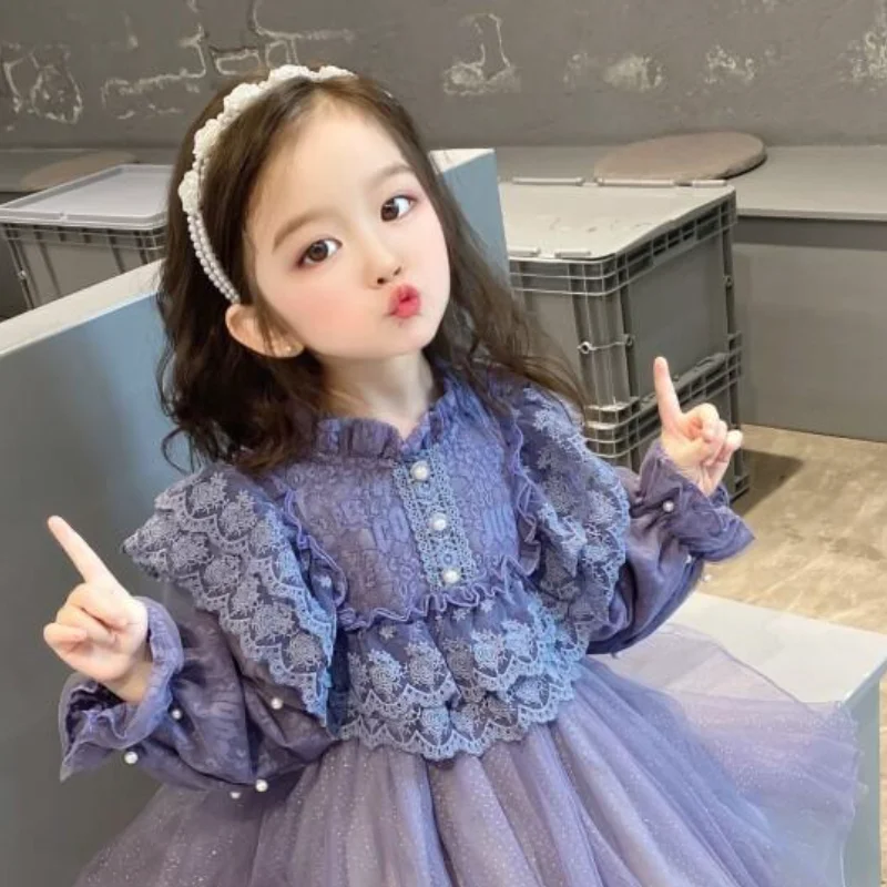 تنورة الأميرة الجديدة من الدانتيل لربيع 2025 للفتيات، الطبعة الكورية، فستان على الطراز الغربي، ملابس أطفال، ملابس عصرية من الجيل #6