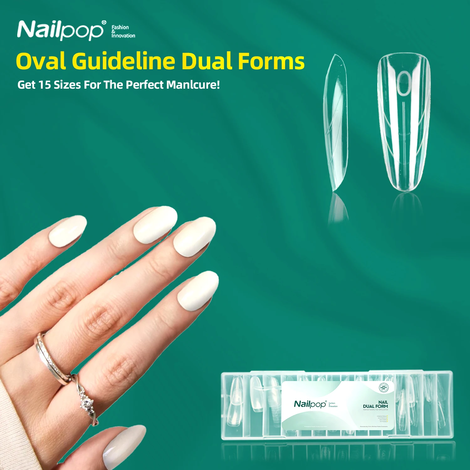 Nailpop Nail Dual Forms 15 Sizes Nail Extension Tips Easy Trim Shape Length GuideLines Professional Gel Nail Art DIY Tool 150pc