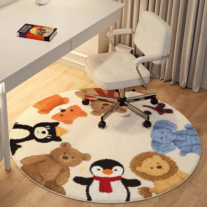 Cute Animal Cartoon Monster Round Rug Colorful Pattern Soft Non-slip Playful Cheerful Kids Room Play Area Home Decor Mat