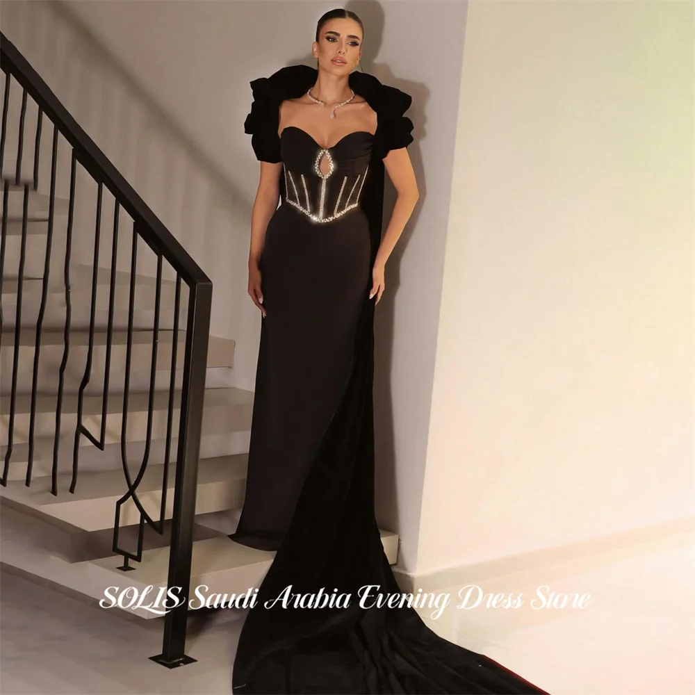 SOLIS Black Party Dress Off Shoulder Evening Dress Beading On Chest Prom Gown فساتين مناسبة رسمية Customized